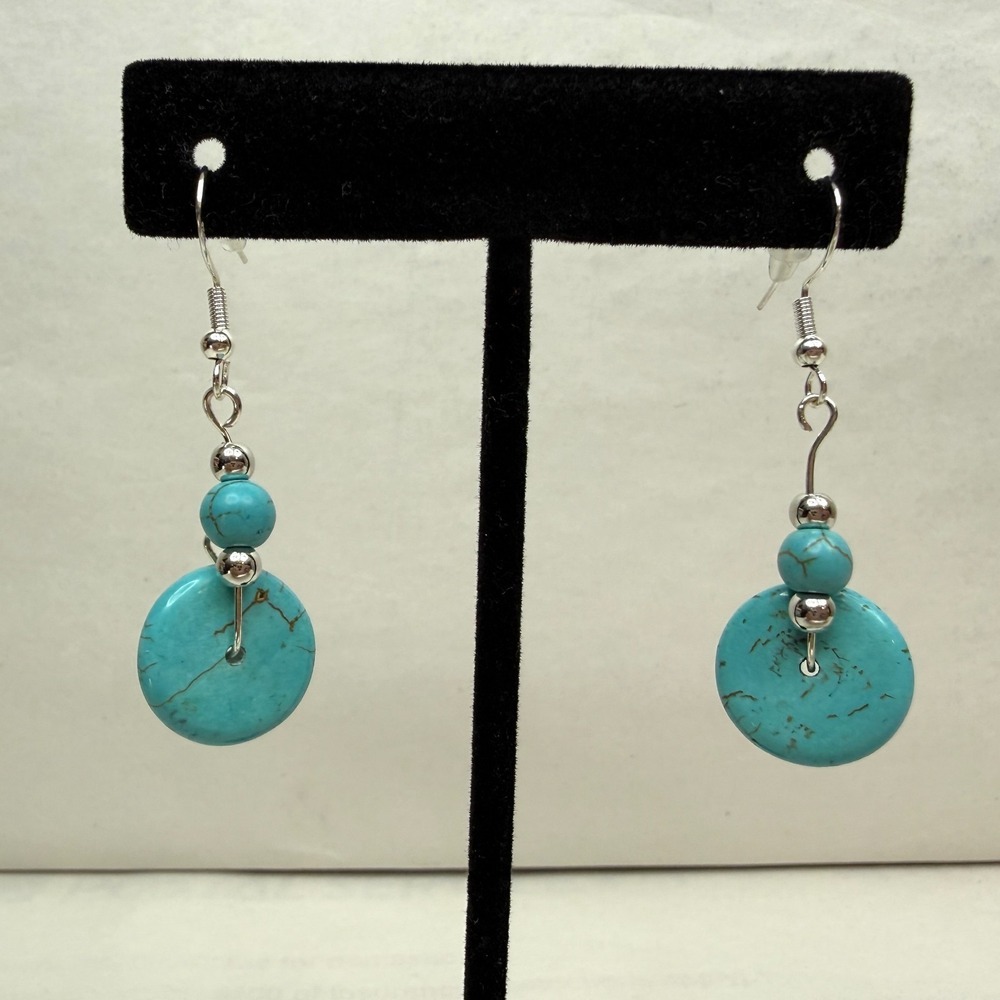 925 Sterling Silver Hook Turquoise Howlite Stone Dangle Earrings Beaded Jewelry